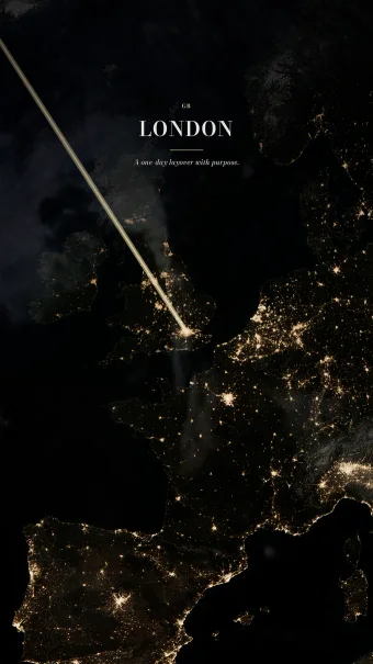 Couture theme showing the London arrival over daylight Europe