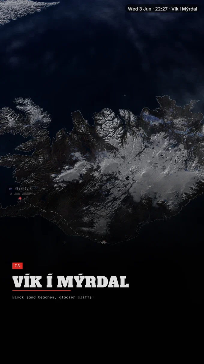 The Vík í Mýrdal arrival in the Iceland road-trip map