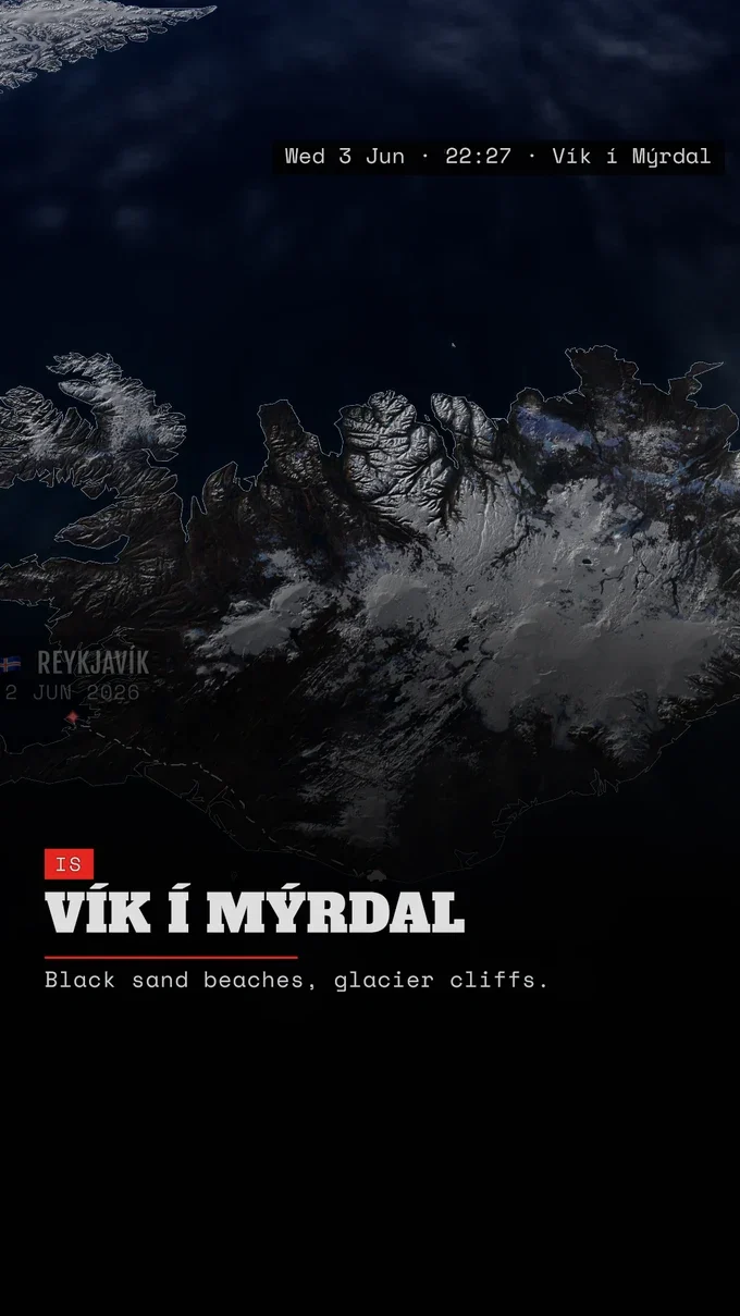 The Vík í Mýrdal arrival in the Iceland road-trip map