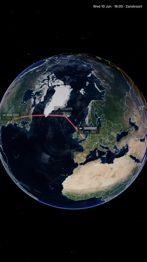 The TrailVid finale showing the completed route from New York to Zandvoort