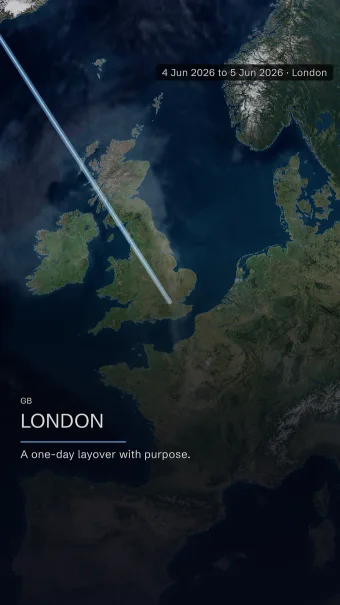 Folio theme showing the London arrival over daylight Europe