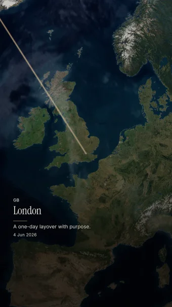Lumière theme showing the London arrival over daylight Europe