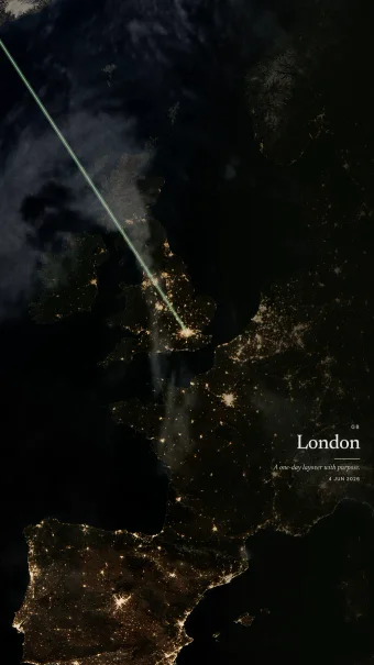 Serein theme showing the London arrival over daylight Europe