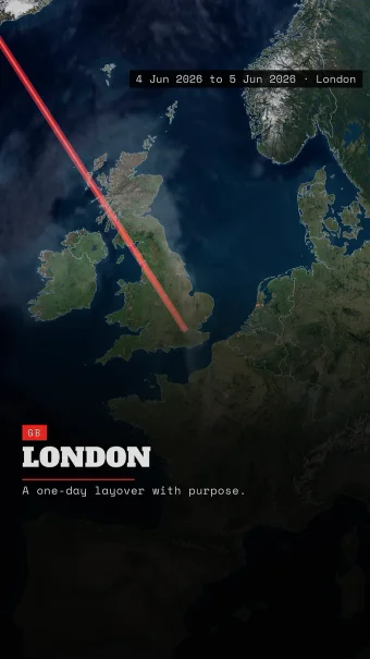 Signal theme showing the London arrival over daylight Europe