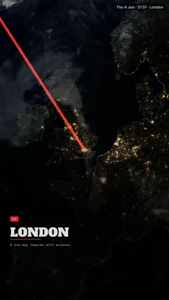 Signal theme showing the London arrival over daylight Europe