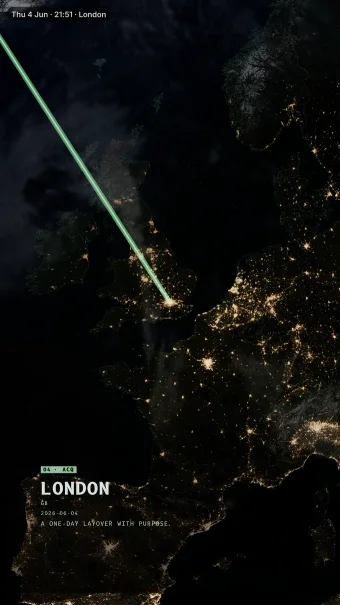 Vector theme showing the London arrival over daylight Europe